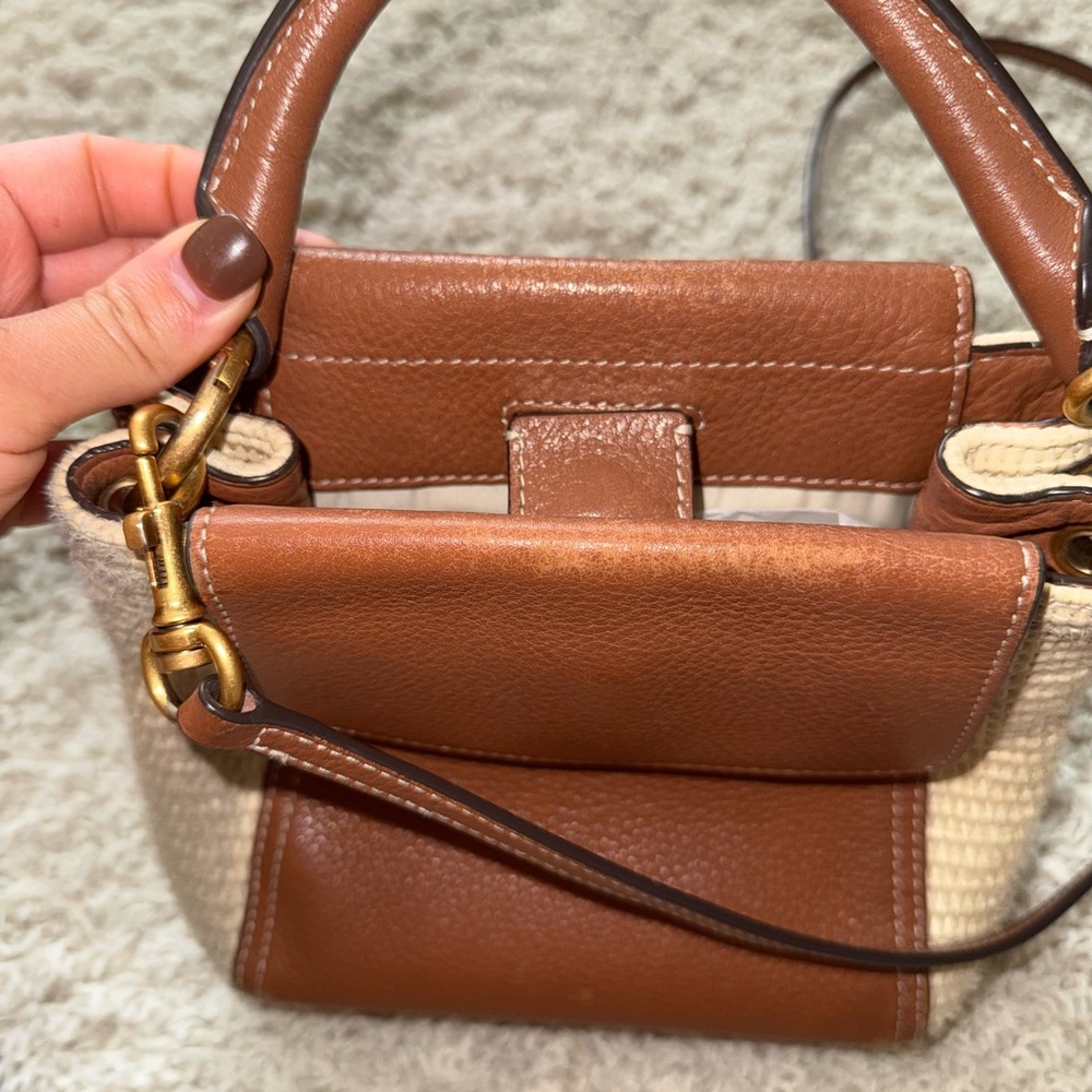 Tory Burch Half Moon straw crossbody bag purse Mini - Picture 5 of 16